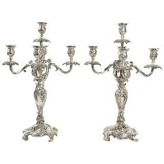 Pair of Silver Plated Bronze Five Arms Candelabra