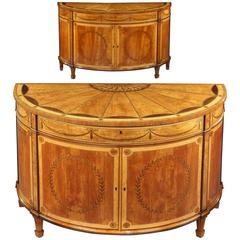 Pair of George III Satinwood and Purpleheart Demilune Commodes 11