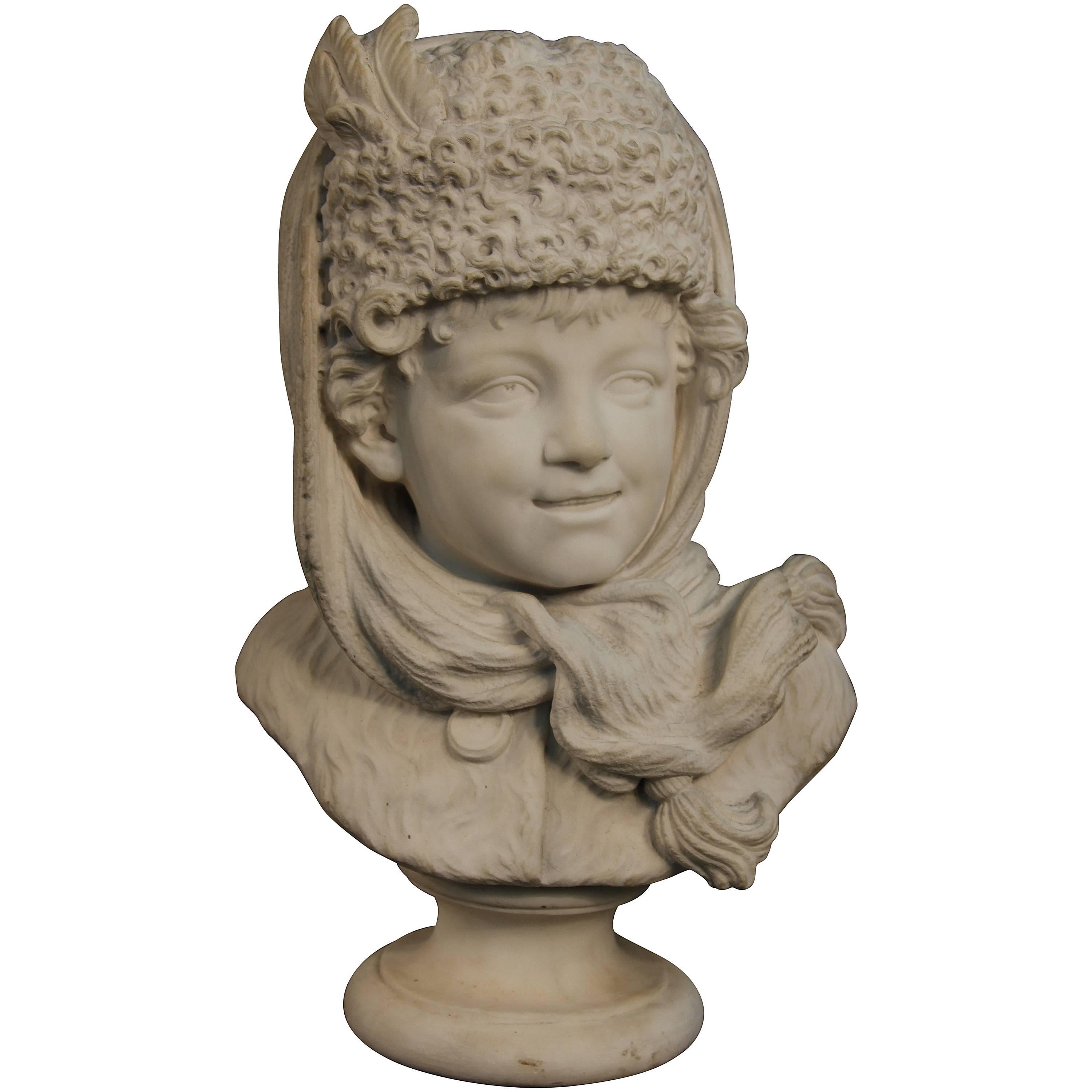 Antique Marble Sculpture of Russian Boy For Sale