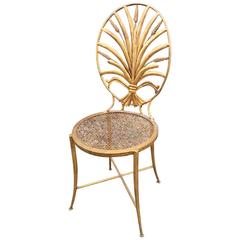 Gilt Lacquered Metal Chair in the Style of Gilbert Poillerat