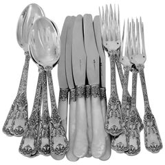 Antique Cardeilhac French Sterling Silver Dinner Flatware Set of 18 Pieces Neoclassical