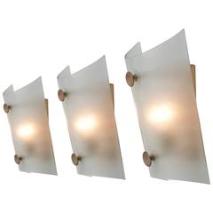 Set of Three Italian Wall lights in Structured Glass 11