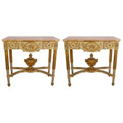 Pair of Portuguese Louis XVI Style Parcel-Gilt and Polychrome Painted Console 8