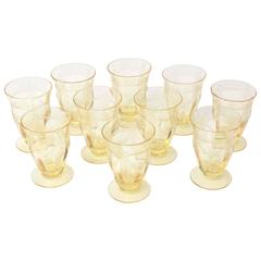 Set of Ten Charming Yellow Etched Small Wines or Cordials