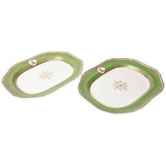 Pair of Antique English Large Meat or Service Platters 19th Century Hunter Green 1