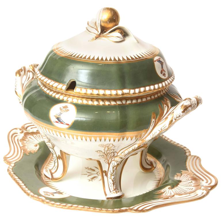 Antique English Soup Tureen Centerpiece, Spode, circa 1840 Hunter Green