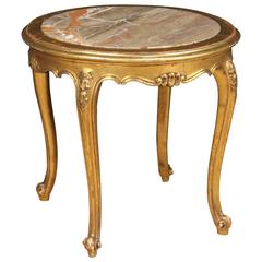 20th Century French Golden Coffee Table with Marble Top