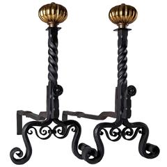 Wrought Iron Andirons, Circa 1900