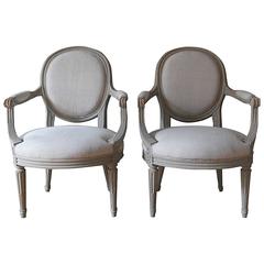 Pair of 19th Century French Fauteuil Armchairs in Original Paint