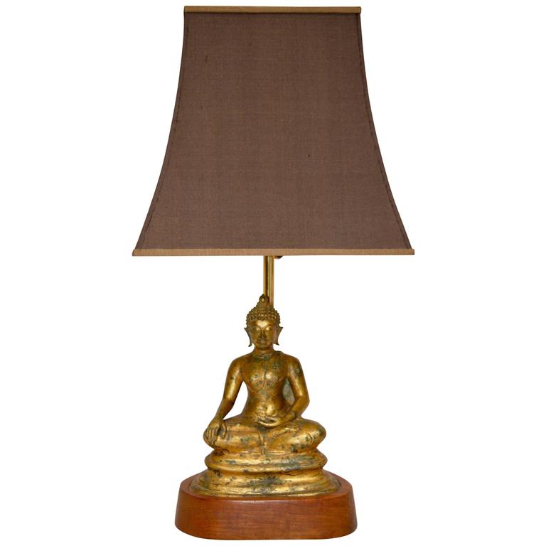Gilt Bronze Figural Asian Buddha Lamp For Sale at 1stdibs