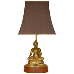 Vintage Gilt Bronze Figural Asian Buddha Lamp