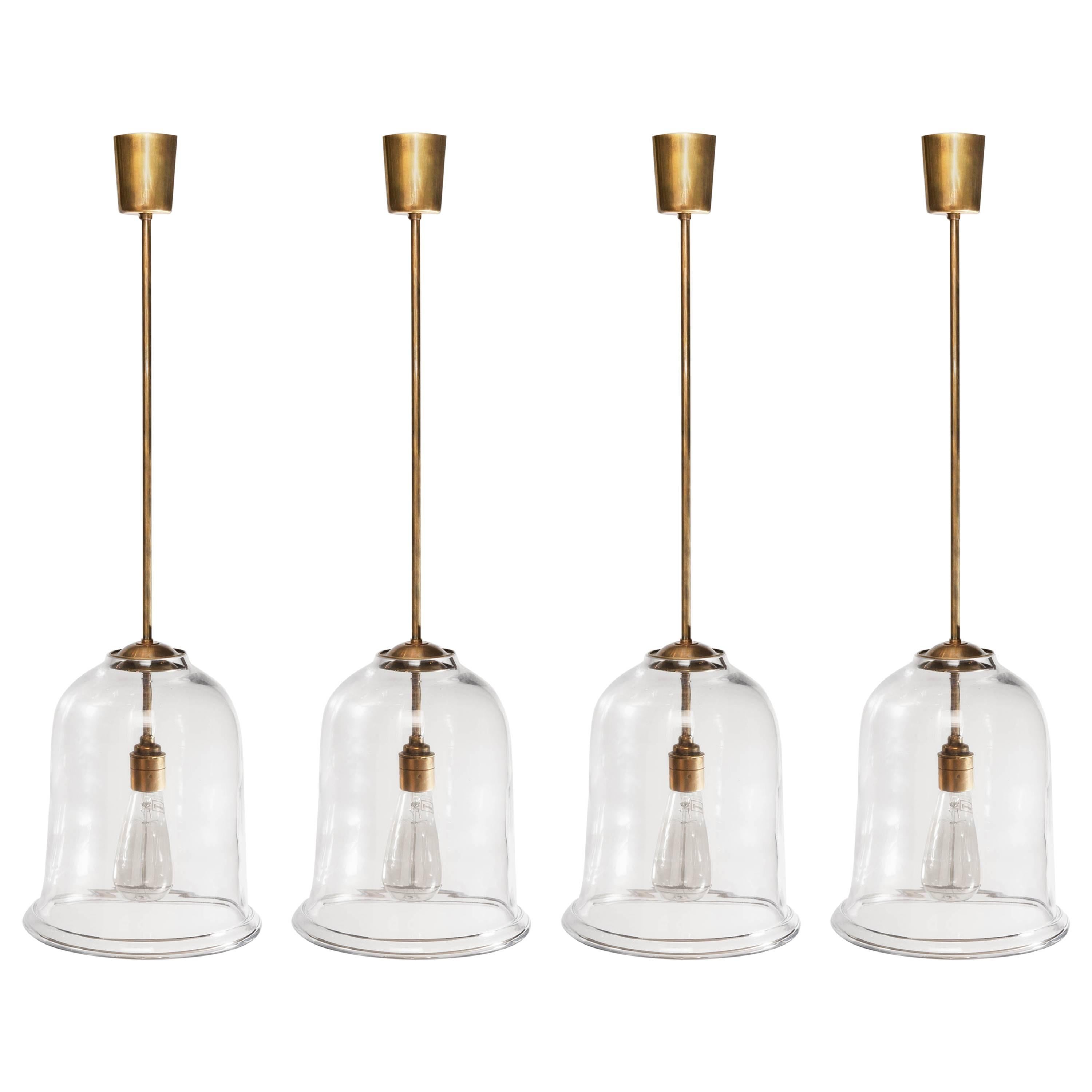 Two Bell Jar Lanterns with Antiqued Brass Mounts and Fittings