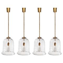 Two Bell Jar Lanterns with Antiqued Brass Mounts and Fittings