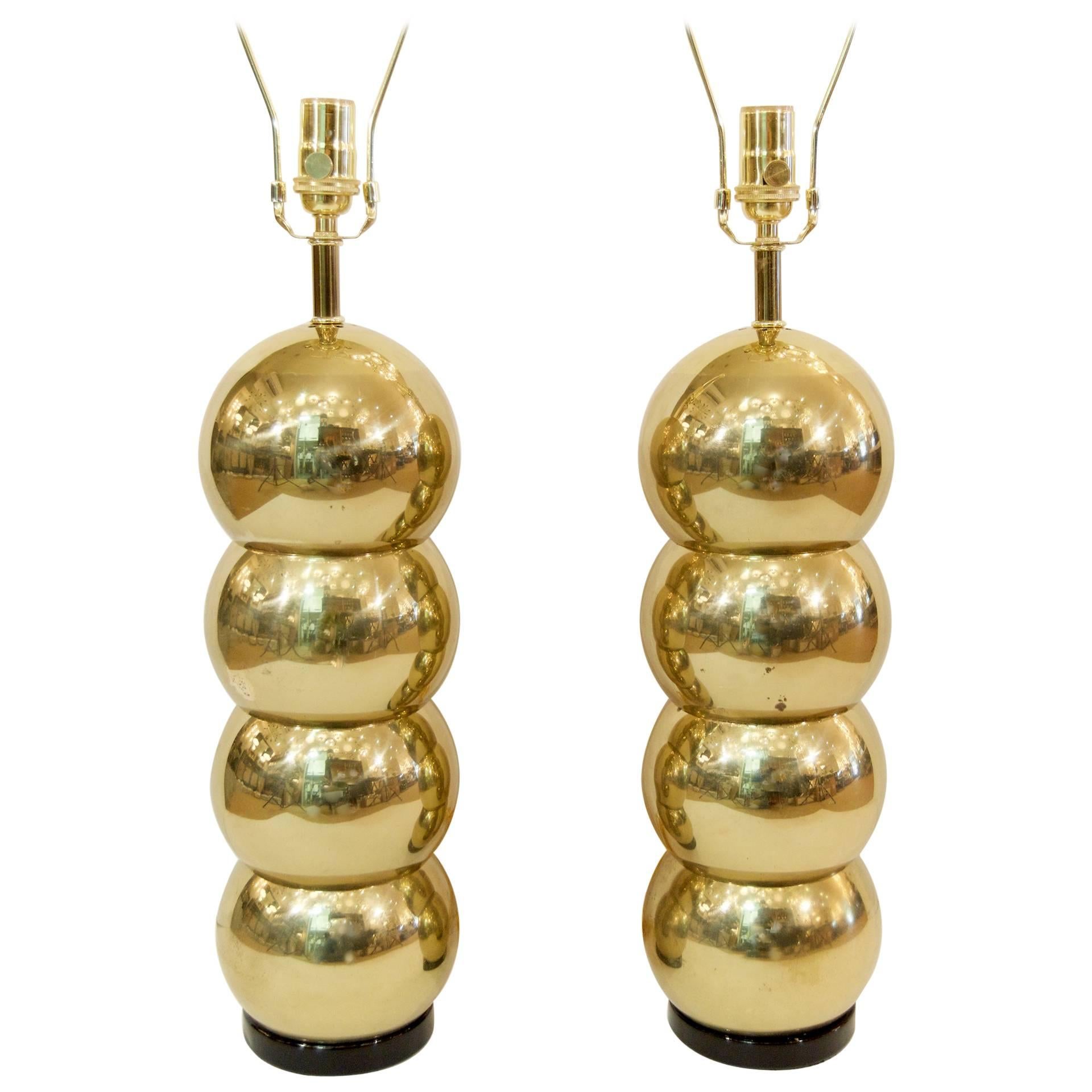 Pair of Brass Kovacs Style Lamps