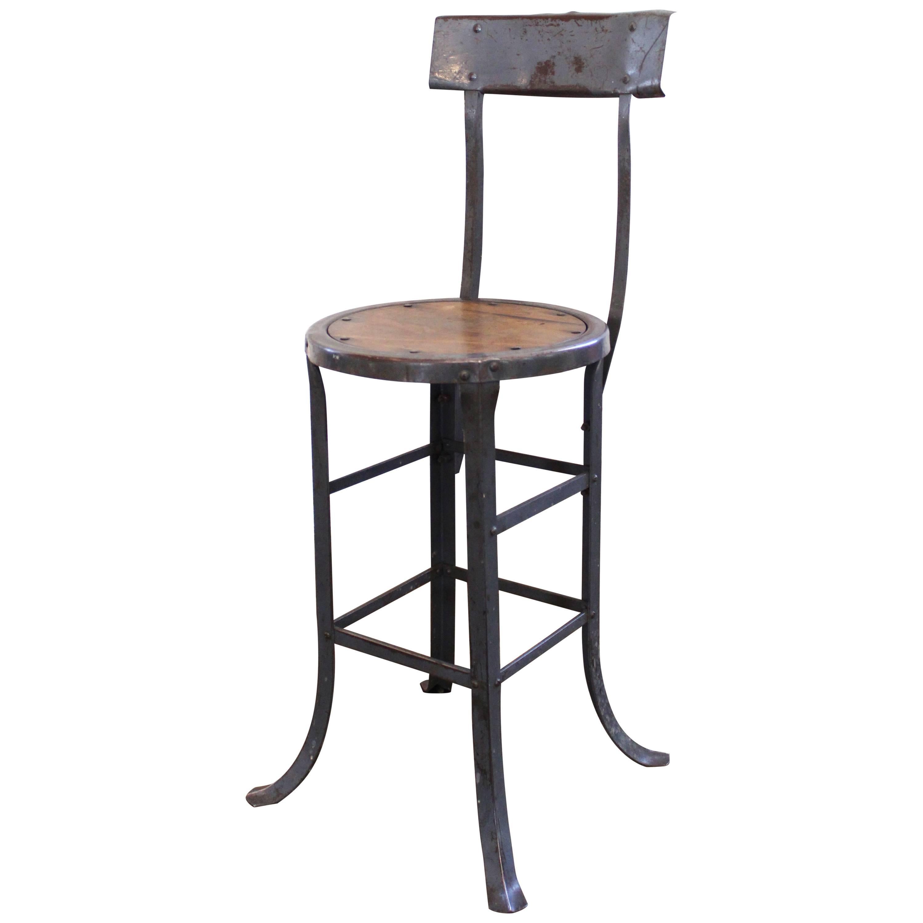 Vintage Industrial Rustic Wood and Metal Bar, Kitchen Island Stool with Back
