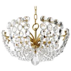 Rare J.L. Lobmeyr Chandelier Pendant Light, Brass Crystal Glass, Austria, 1960s
