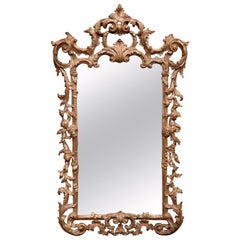 Vintage Mid-20th Century, Italian Carved Silver Leaf Wall Mirror with Smoked Glass