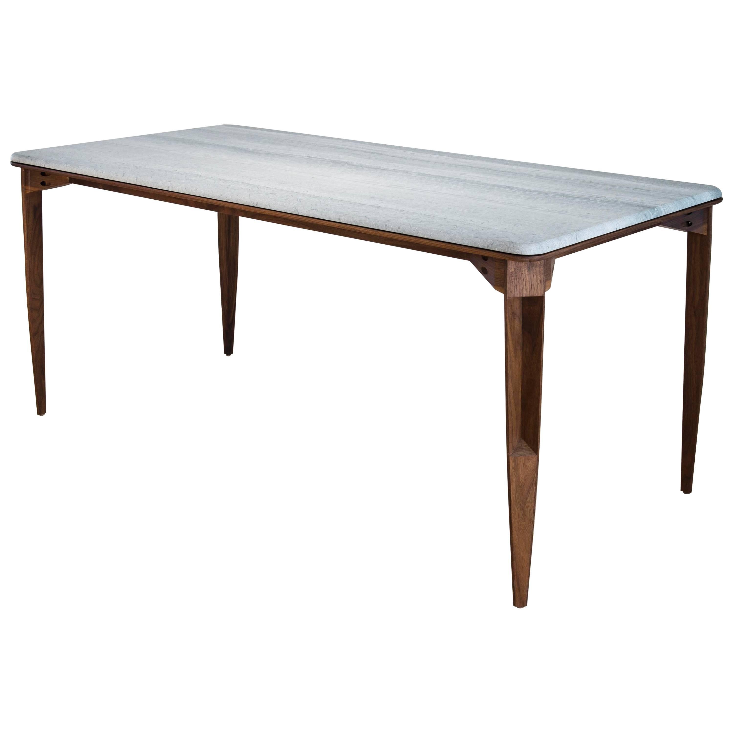 Contemporary Brindle Dining Table, Walnut wood, Honed Marble Top from CBR Studio For Sale