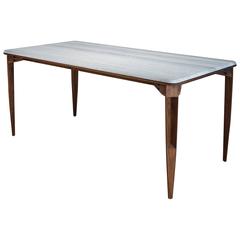 Contemporary Brindle Dining Table, Walnut wood, Honed Marble Top from CBR Studio