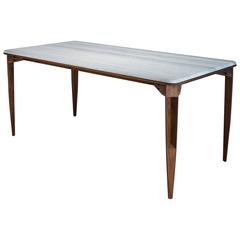 Contemporary Brindle Dining Table, Walnut wood, Honed Marble Top from CBR Studio 11