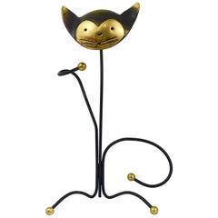 Walter Bosse Brass Cat Wine Bottle Holder by Herta Baller Vienna, Austria, 1950s