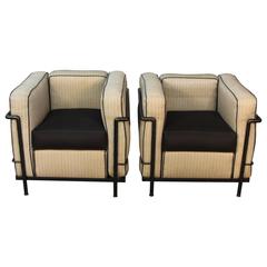 Pair of LC2 Le Corbusier Chairs with Black Frames
