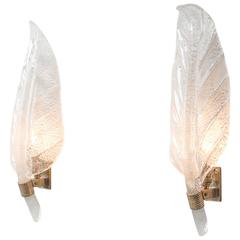 Pair of Seguso Glass Leaf Wall Sconces