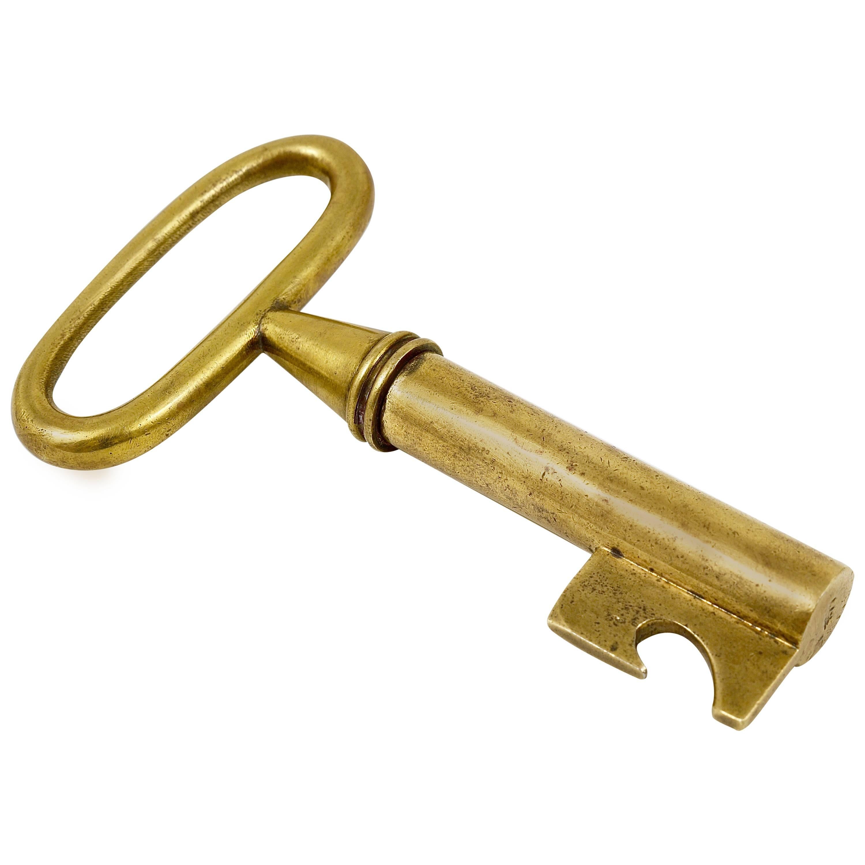 Carl Aubock Big Brass Key Cork Screw, Bottle Opener, Paperweight, Austria, 1950s For Sale