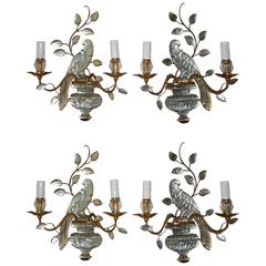 French Maison Bagues Set of Four Parrot Crystal Sconces