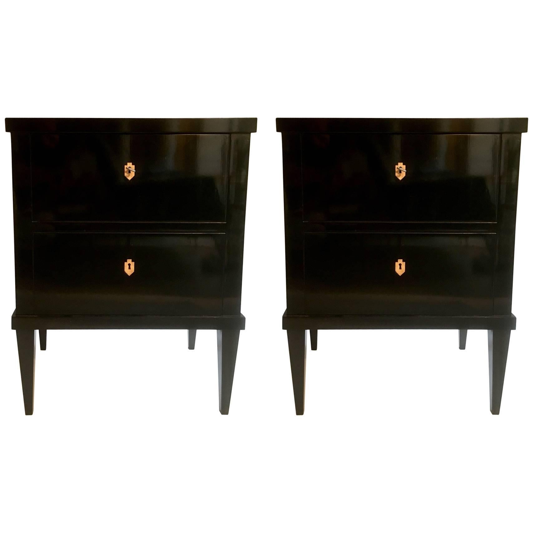 Pair of Black Biedermeier Style Bedside -Table