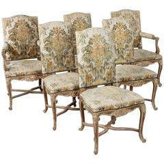 19th Century French Hand Carved Aged Giltwood Regency Style Dining Chairs