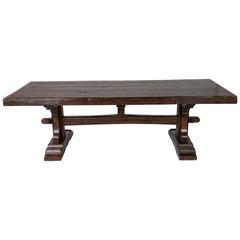 Antique Hand Pegged French Oak Trestle Farm Table in Monastery Style 18th Century Wood