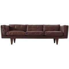 Illum Wikkelso Completely Restored 'V11' Sofa in Brown Leather and Rosewood