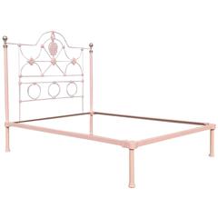 Antique Low End/Platform Bedstead, finished in Cream with Nickel-Plated Knobs and collar