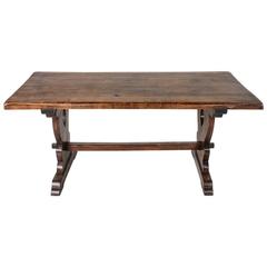 Small-Scale French Monastery Dining Table of Solid Beechwood with Trestle Base