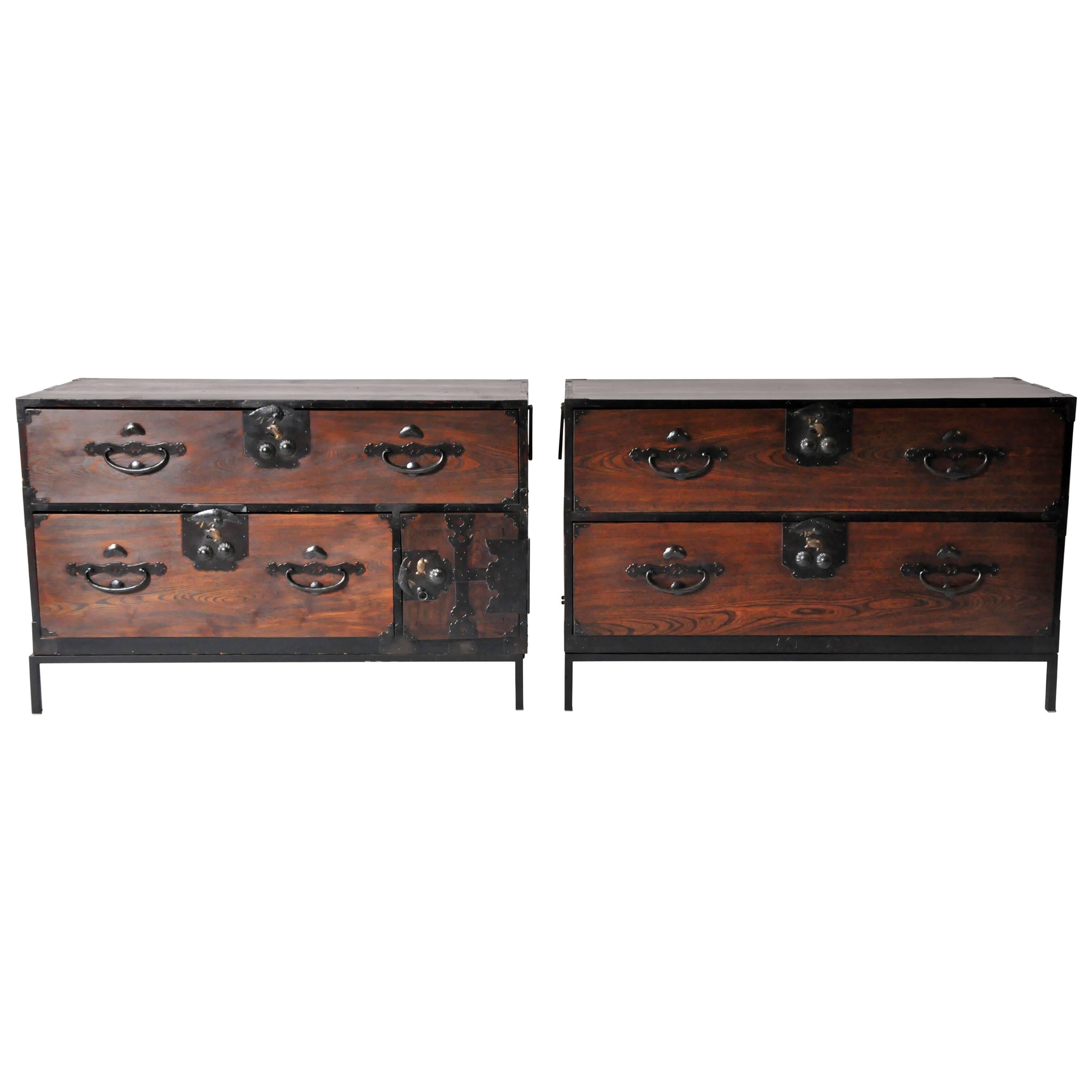 Pair of Tansu Chests on Iron Bases
