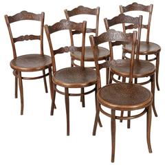 Ensemble antique de six chaises de salle à manger en bois courbé par Thonet Autriche étiquette originale