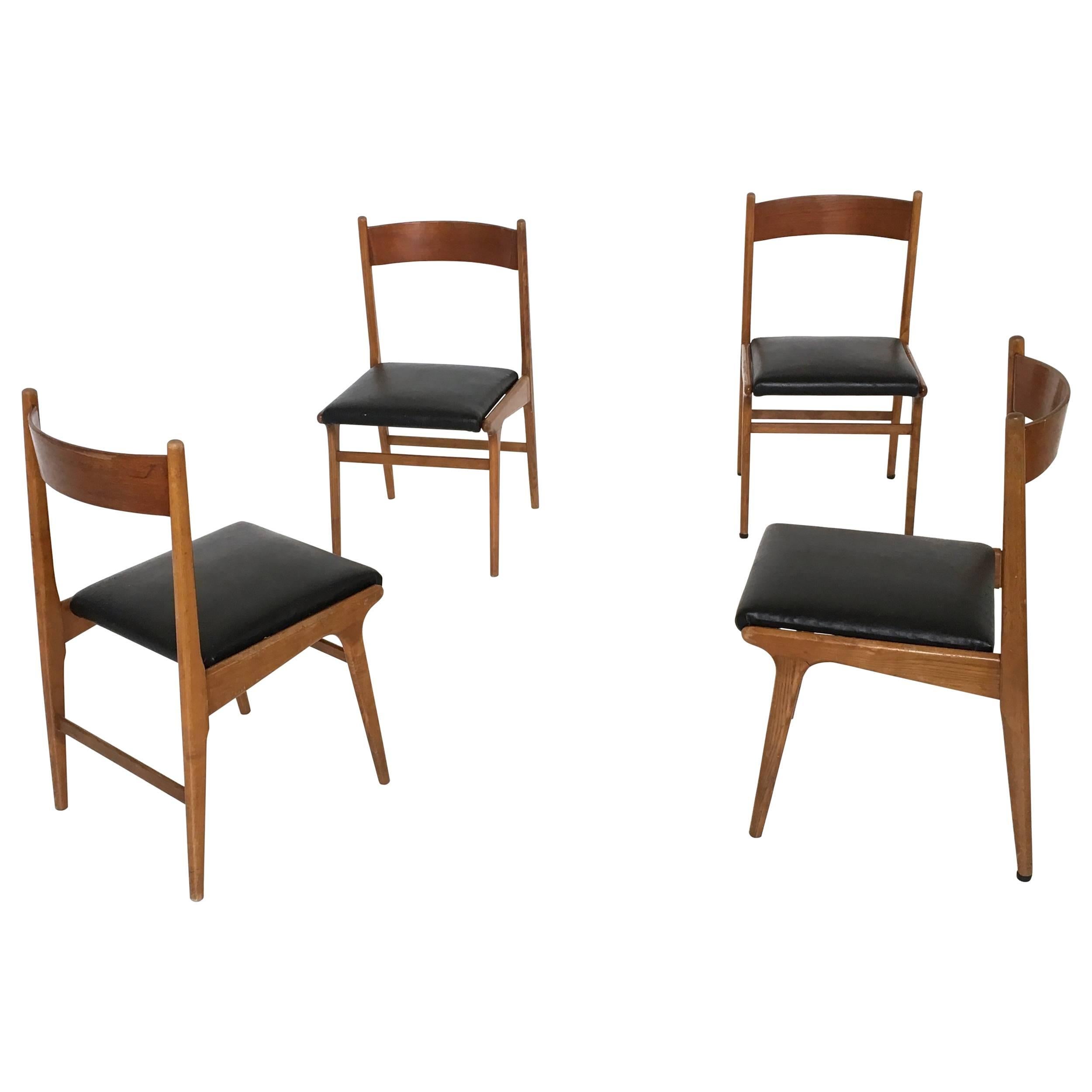 Set of Four Vintage Walnut Dining Chairs, 1960s
