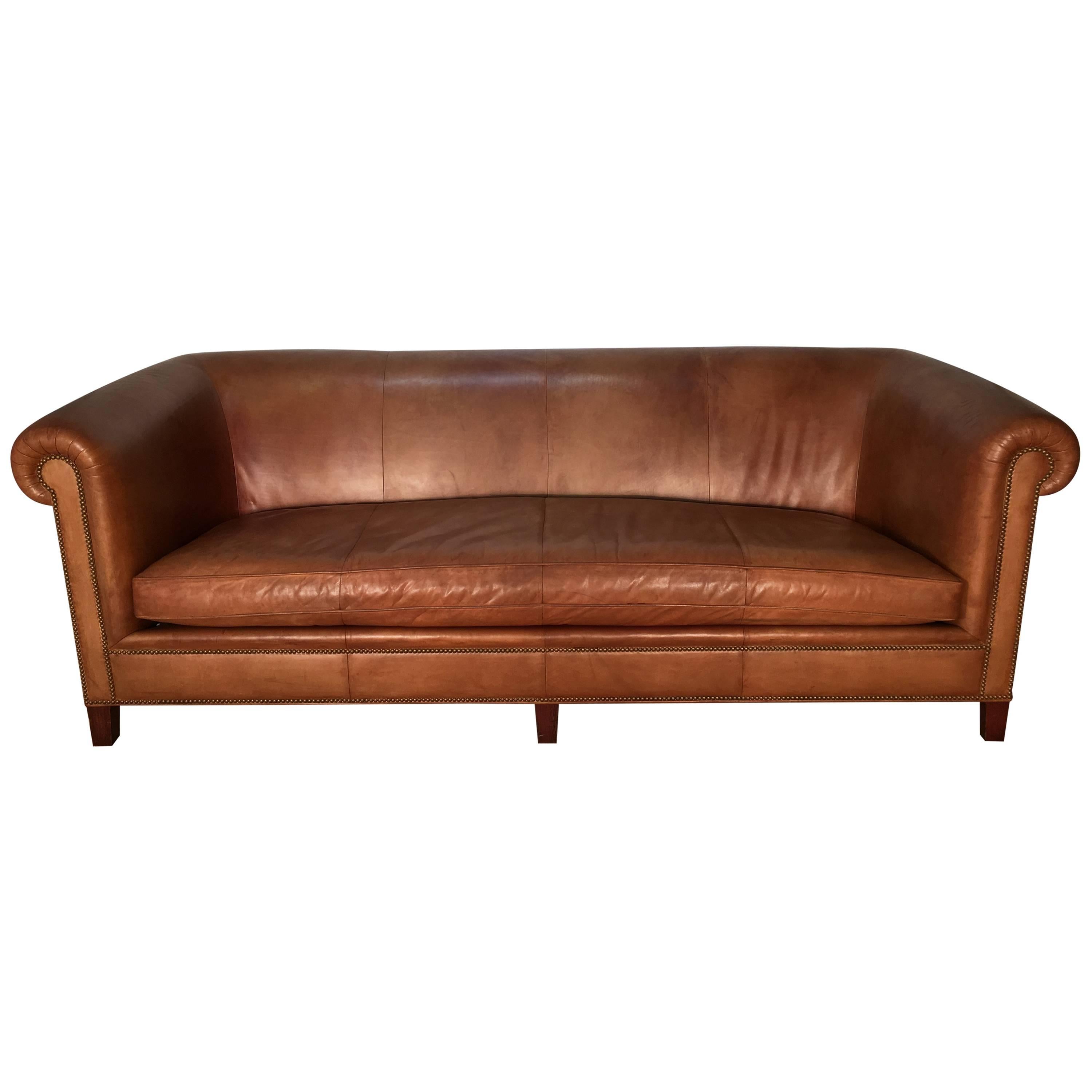 Stunning Saddle Leather English Rolled Arm Chesterfield Sofa