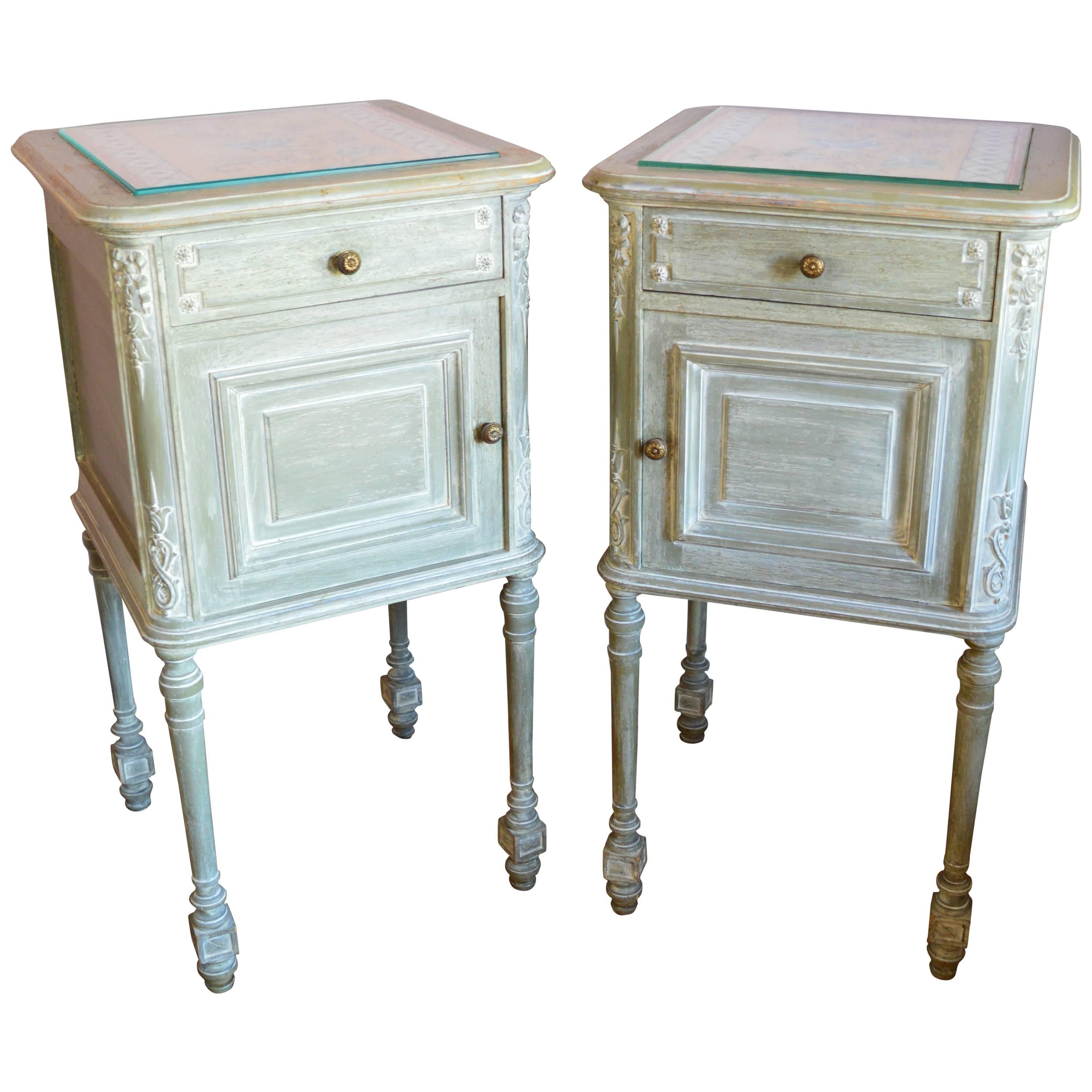 Pair of French Painted Louis XVI Style Bedside Cabinets, circa 1900