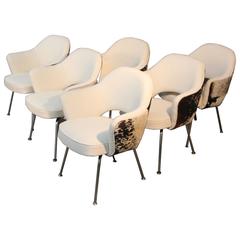 Set of  Saarinen Executive Chairs in Velvet and Hide