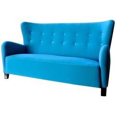 Mid-Century Danish High Back Sofa in Wool and Velvet, 1940s 6