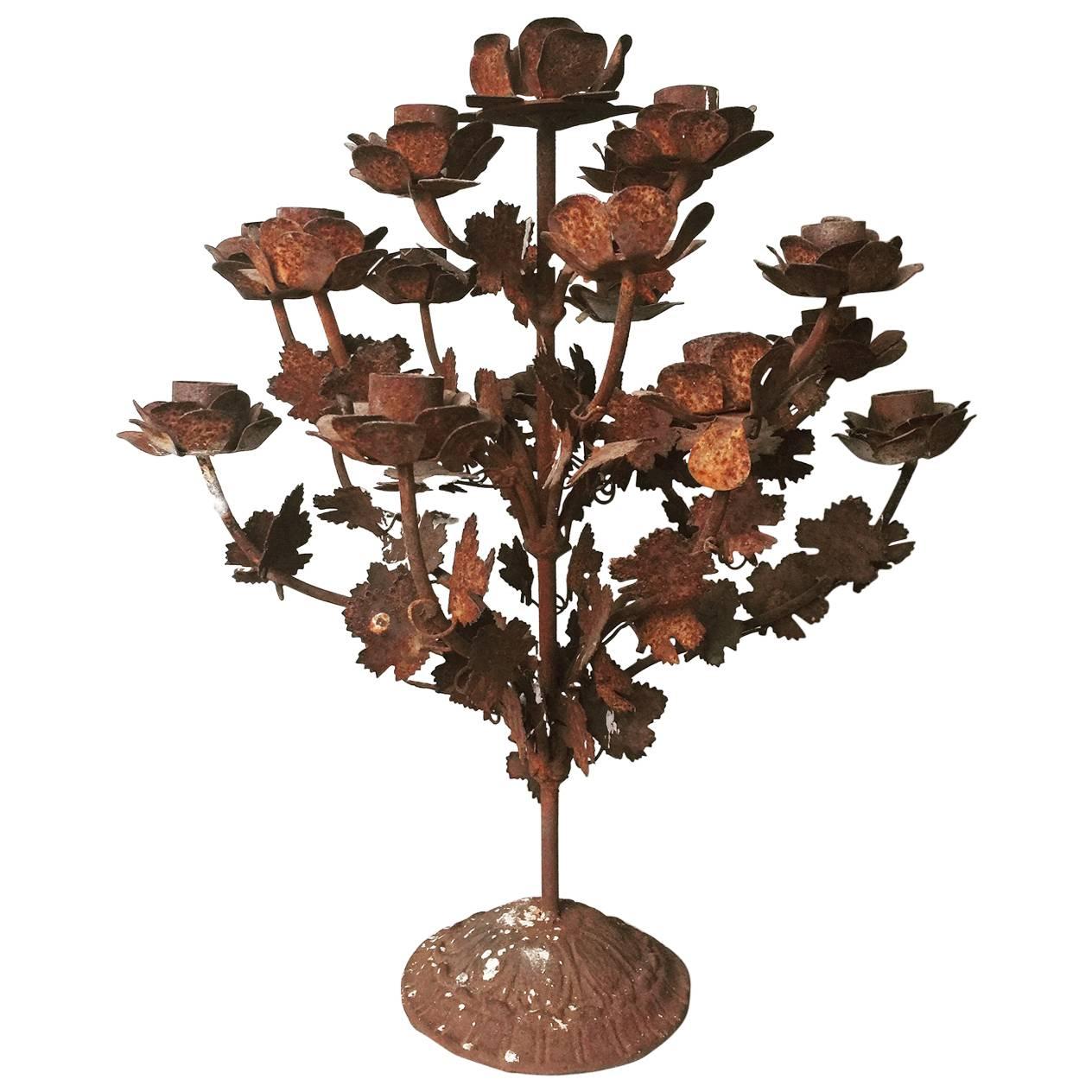 Vintage French Rustic Iron Candelabra Centre Piece