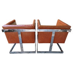 Antique Stunning Pair of Signed Milo Baughman Thayer Coggin Chrome Cube Chairs Modern