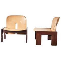 Pair of Leather Model 925 Lounge Chairs by Afra and Tobia Scarpa for Cassina