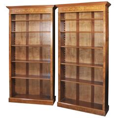 Pair Walnut Regency Style Sheraton Open Front Bookcases