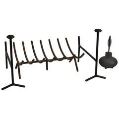 George Nelson Three-Piece Fireplace Set with Andirons, Log Rack and Fire Starter