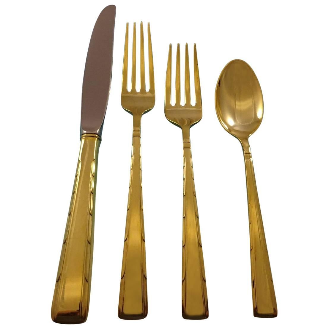 Horizon by Easterling Sterling Silver Flatware Service for 8 Set Gold Vermeil For Sale