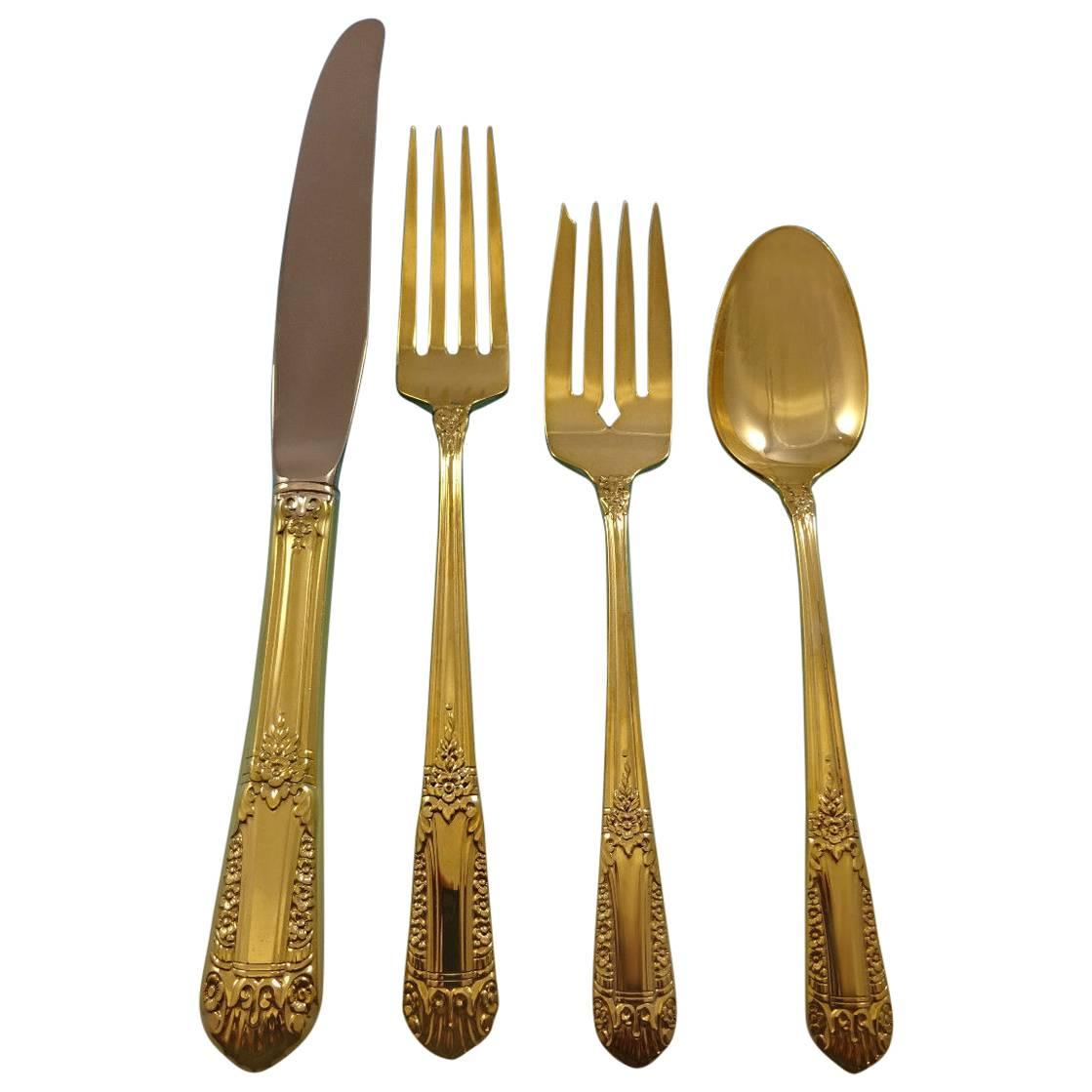 Inaugural by State House Sterling Silver Flatware Service for 8 Set Gold Vermeil For Sale