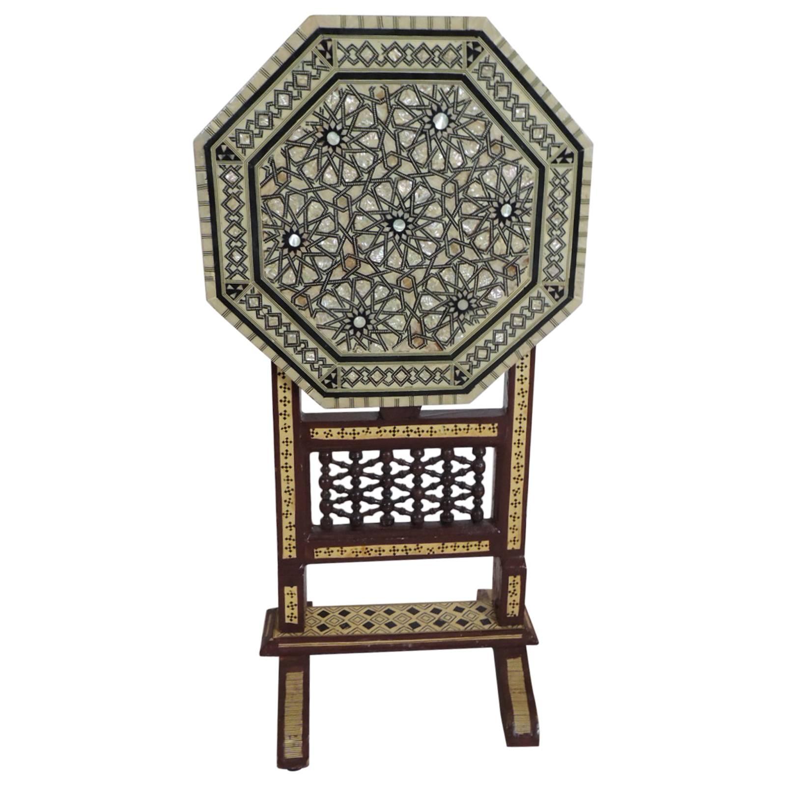 19th Century Syrian Mother-of-Pearl Inlaid Tilt-Top Side Table